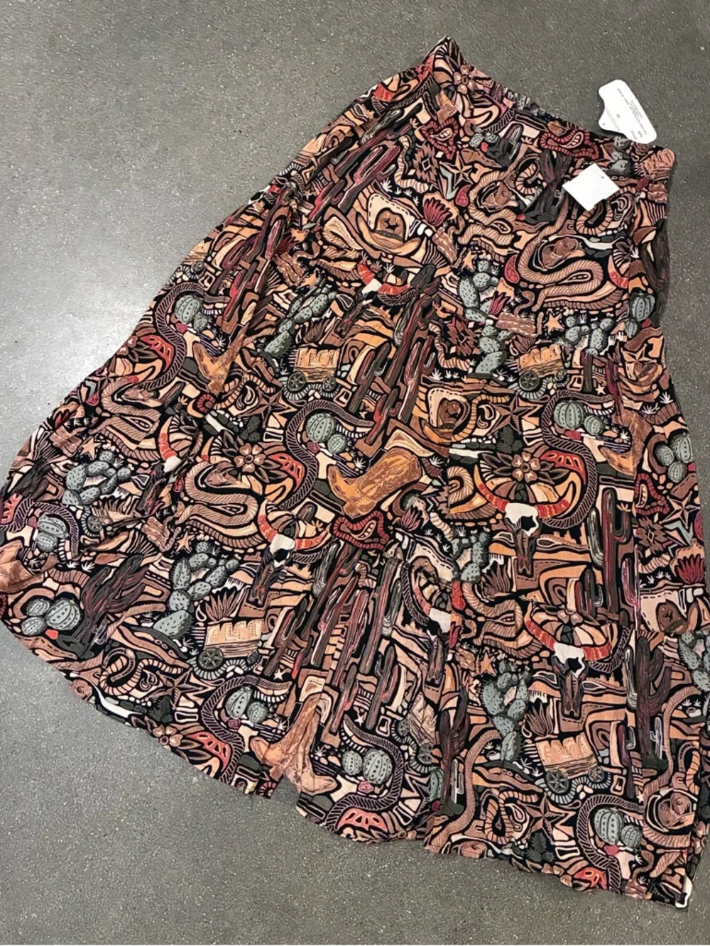 New Angie Med Maxi Skirt Boho‎ Southwestern cactus snake Earthy cowgirl A-line